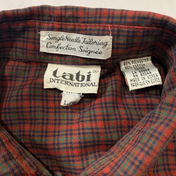 VTG 80s Tabi International Brown Red Plaid Button Down Long Sleeve Shirt Pocket - Picture 5 of 5